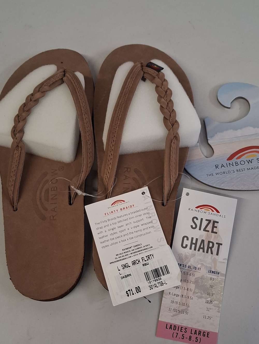 NWT Womens Rainbow Flirty Braidy Leather Flip Flops Brown